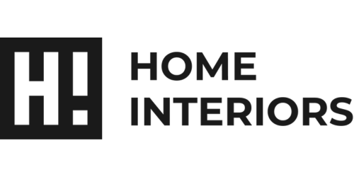 Black and white "Home Interiors" logo with bold geometric "H!" icon.